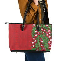 Tonga Language Week Leather Tote Bag Heilala Floral Red LT05 - Polynesian Pride