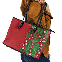 Tonga Language Week Leather Tote Bag Heilala Floral Red LT05 - Polynesian Pride
