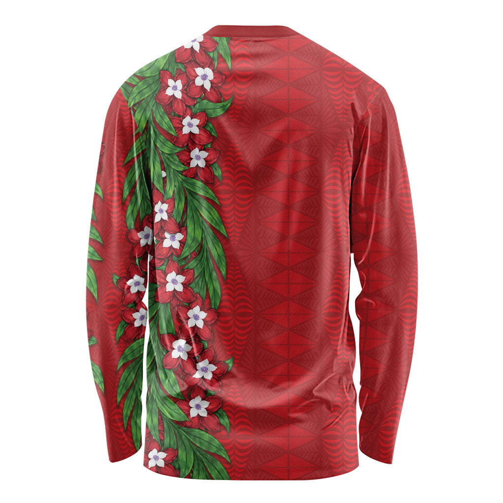 Tonga Language Week Long Sleeve Shirt Heilala Floral Red LT05 - Polynesian Pride