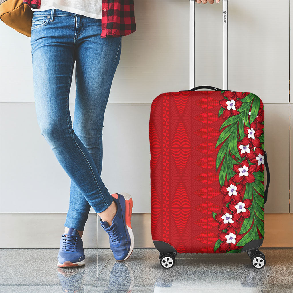 Tonga Language Week Luggage Cover Heilala Floral Red LT05 - Polynesian Pride