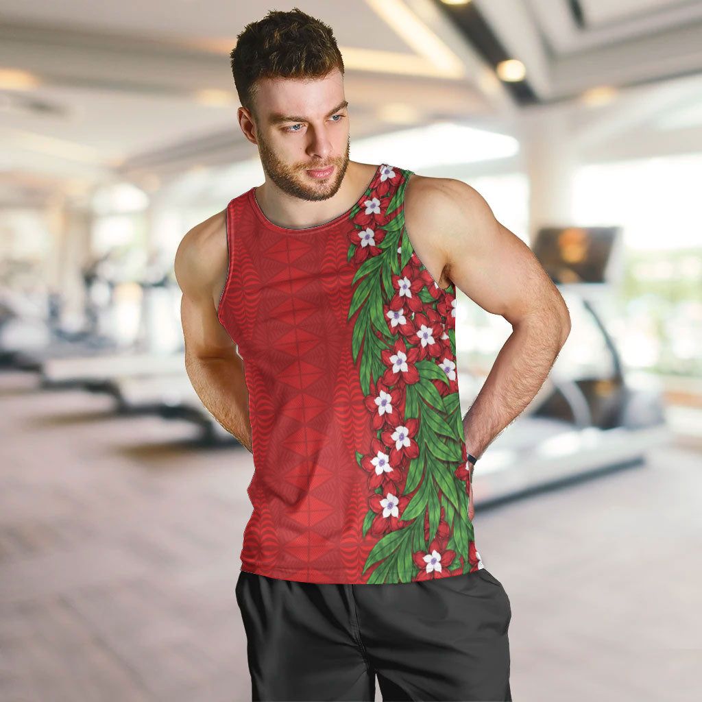 Tonga Language Week Men Tank Top Heilala Floral Red LT05 Red - Polynesian Pride