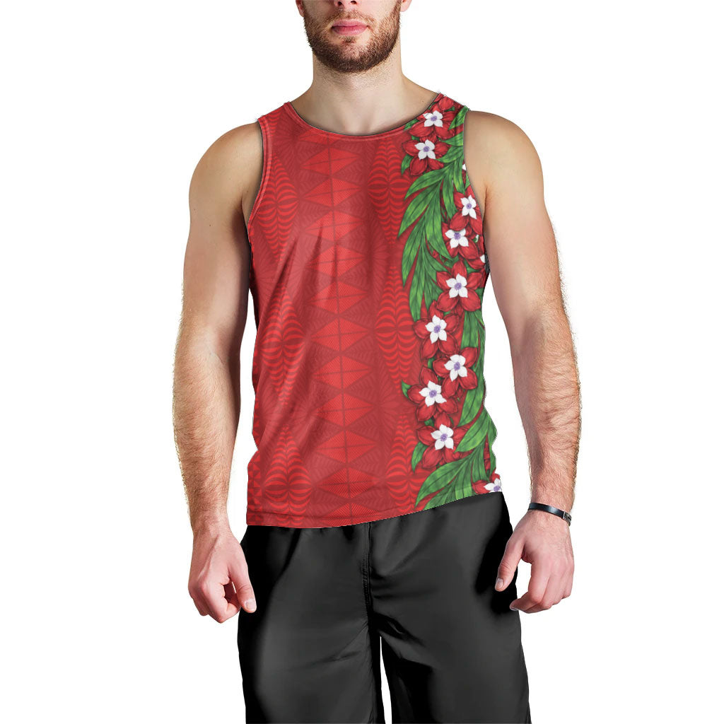 Tonga Language Week Men Tank Top Heilala Floral Red LT05 - Polynesian Pride