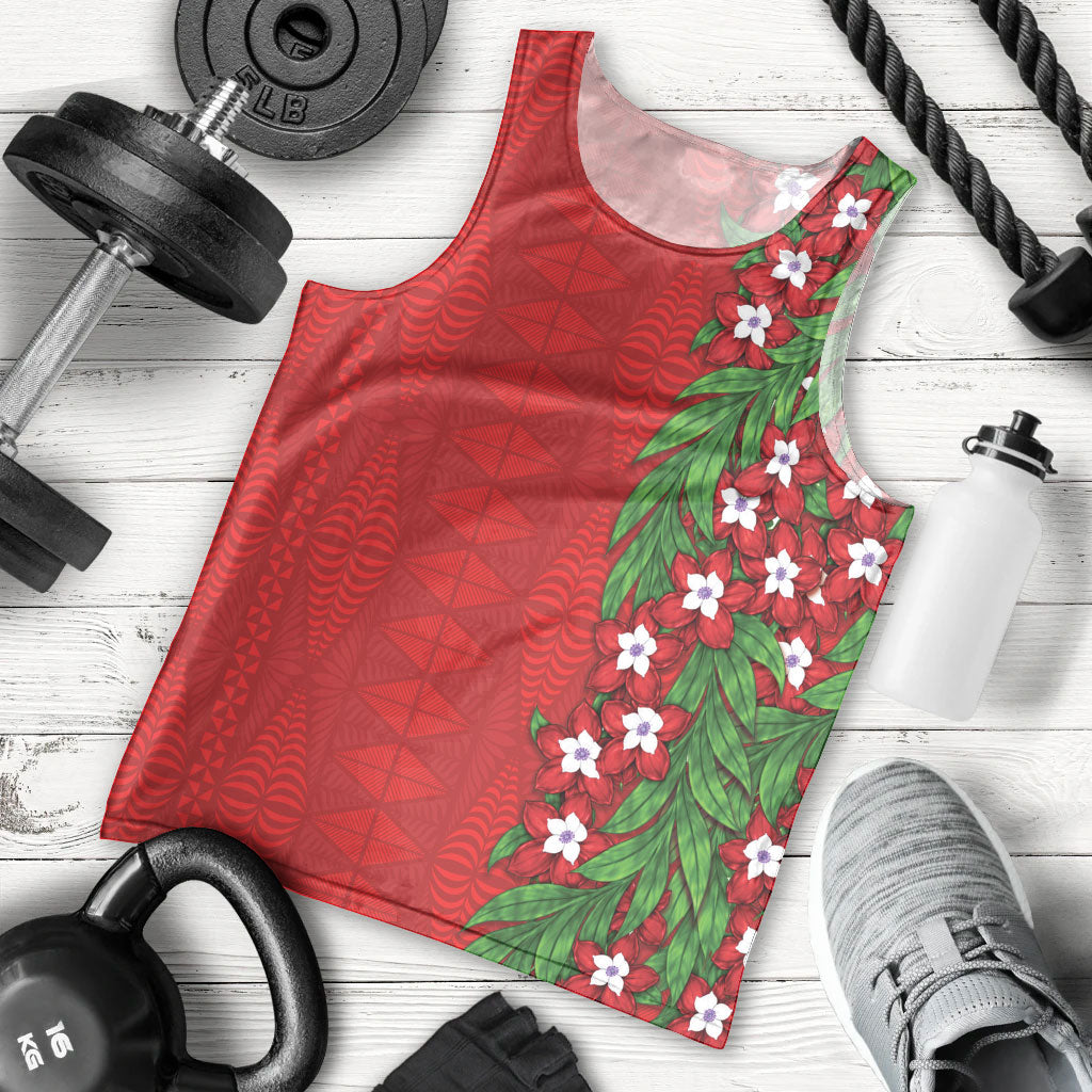 Tonga Language Week Men Tank Top Heilala Floral Red LT05 - Polynesian Pride
