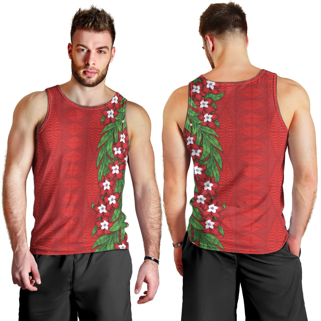 Tonga Language Week Men Tank Top Heilala Floral Red LT05 - Polynesian Pride