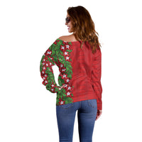 Tonga Language Week Off Shoulder Sweater Heilala Floral Red LT05 - Polynesian Pride