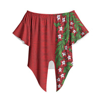 Tonga Language Week Off Shoulder Wrap Waist Top Heilala Floral Red LT05 Red - Polynesian Pride