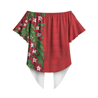 Tonga Language Week Off Shoulder Wrap Waist Top Heilala Floral Red LT05 - Polynesian Pride