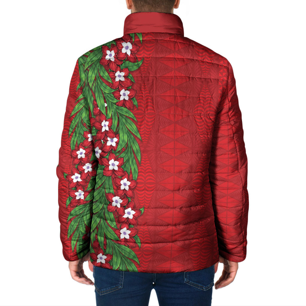 Tonga Language Week Padded Jacket Heilala Floral Red LT05 - Polynesian Pride