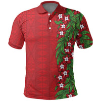 Tonga Language Week Polo Shirt Heilala Floral Red LT05 Red - Polynesian Pride