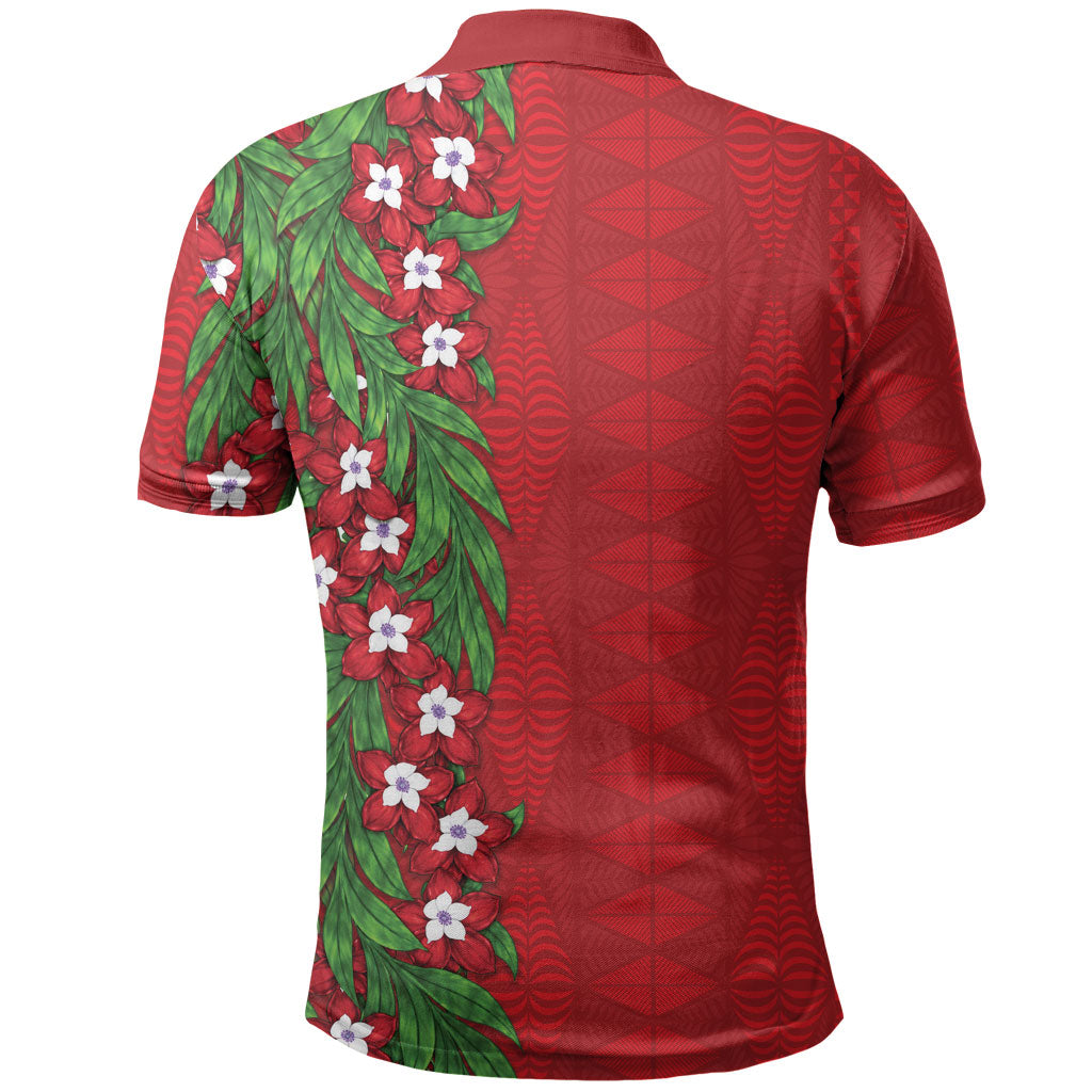 Tonga Language Week Polo Shirt Heilala Floral Red LT05 - Polynesian Pride