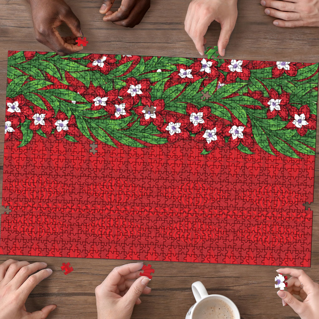 Tonga Language Week Puzzle Heilala Floral Red LT05 - Polynesian Pride
