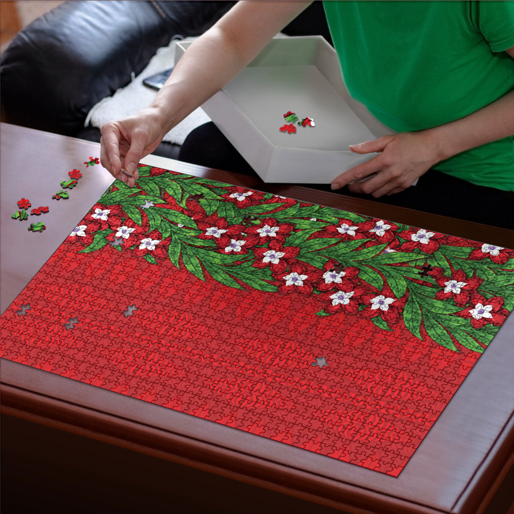 Tonga Language Week Puzzle Heilala Floral Red LT05 - Polynesian Pride
