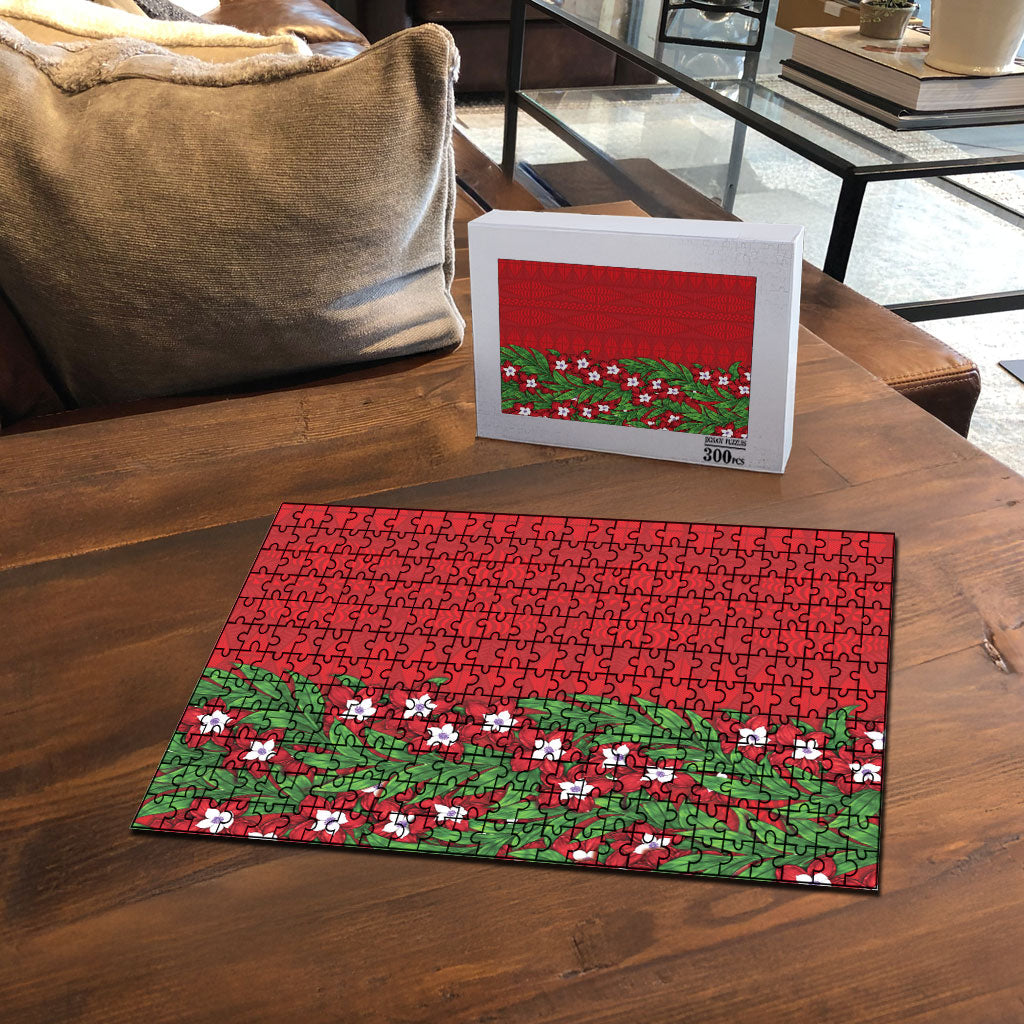 Tonga Language Week Puzzle Heilala Floral Red LT05 - Polynesian Pride