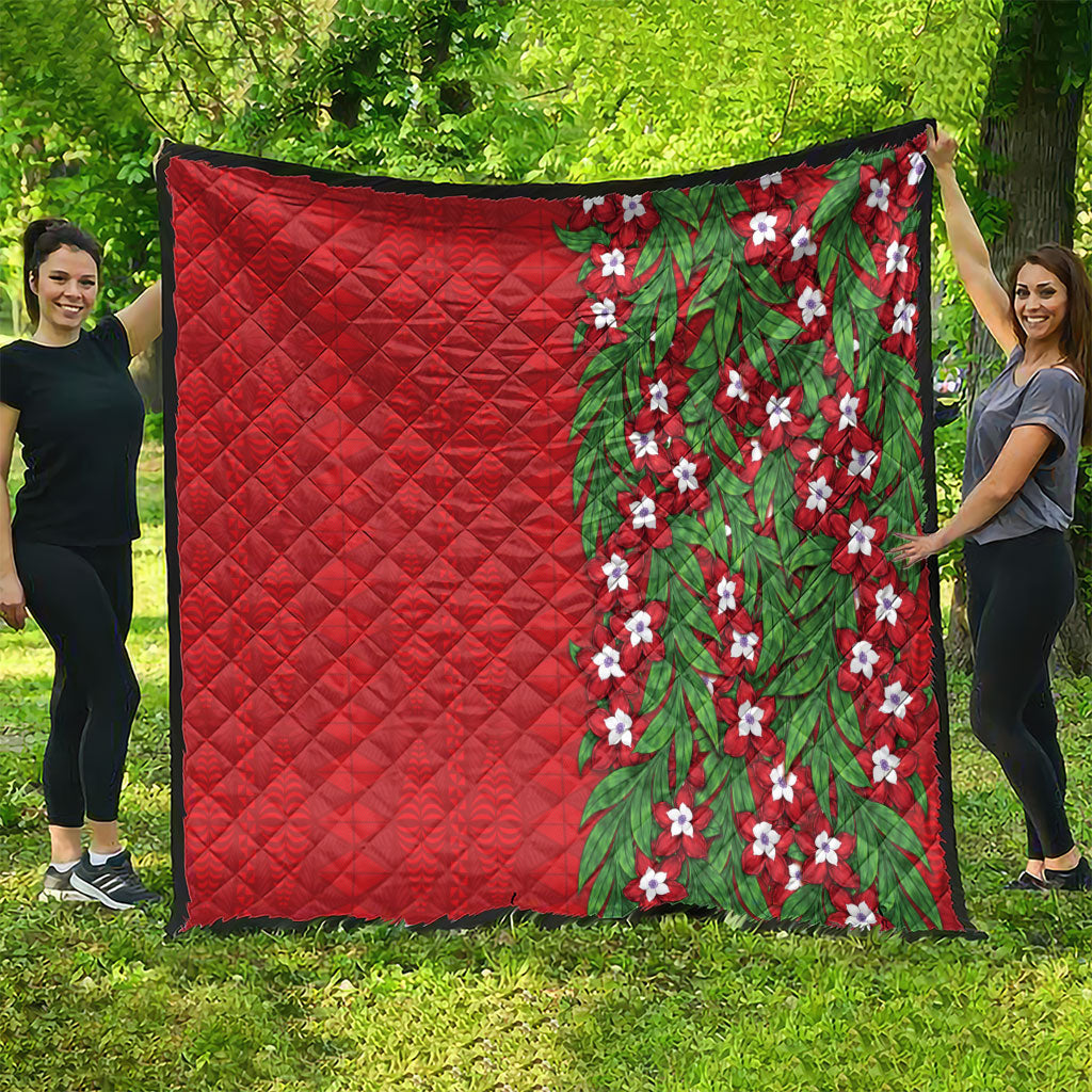 Tonga Language Week Quilt Heilala Floral Red LT05 - Polynesian Pride