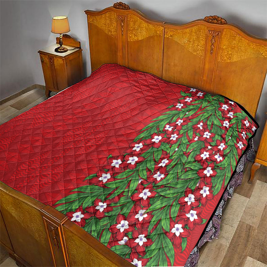 Tonga Language Week Quilt Heilala Floral Red LT05 - Polynesian Pride
