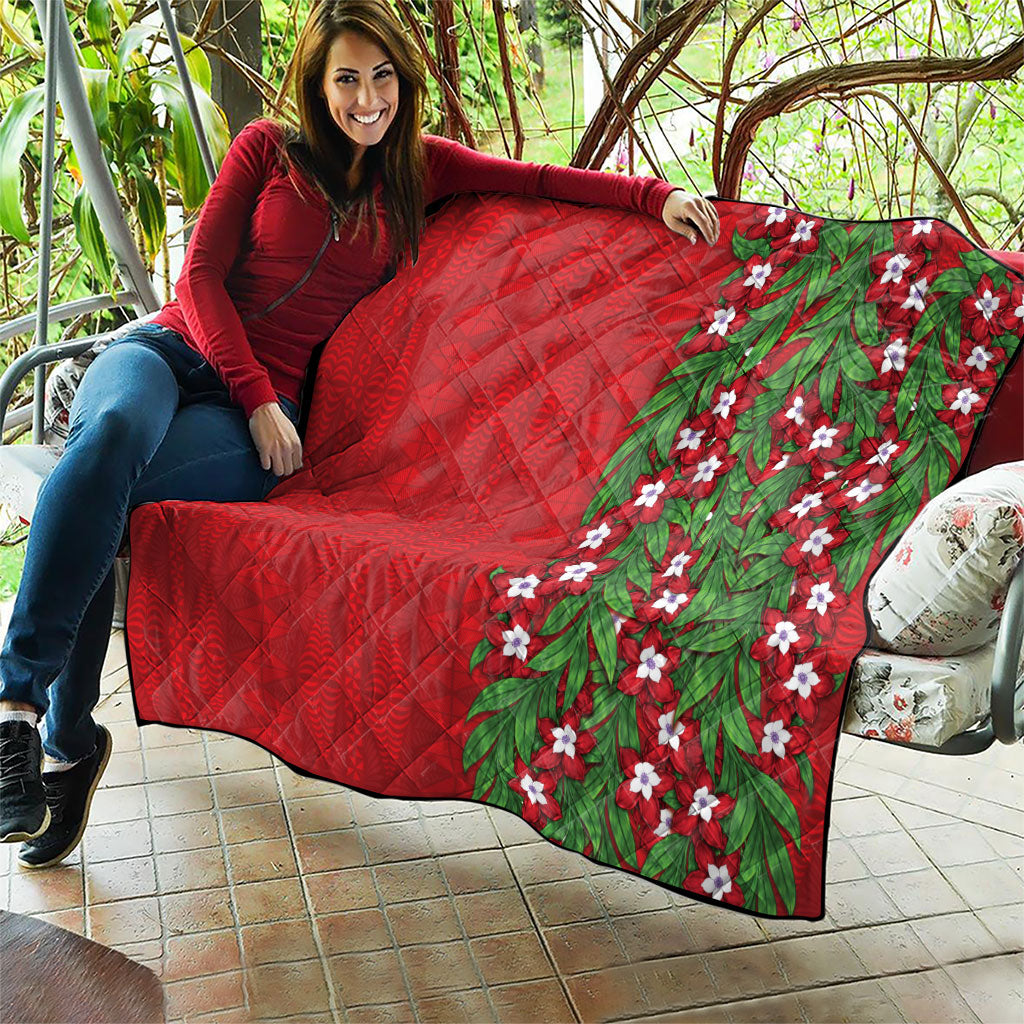 Tonga Language Week Quilt Heilala Floral Red LT05 - Polynesian Pride