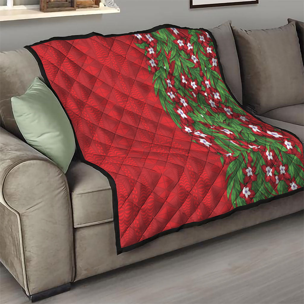 Tonga Language Week Quilt Heilala Floral Red LT05 - Polynesian Pride