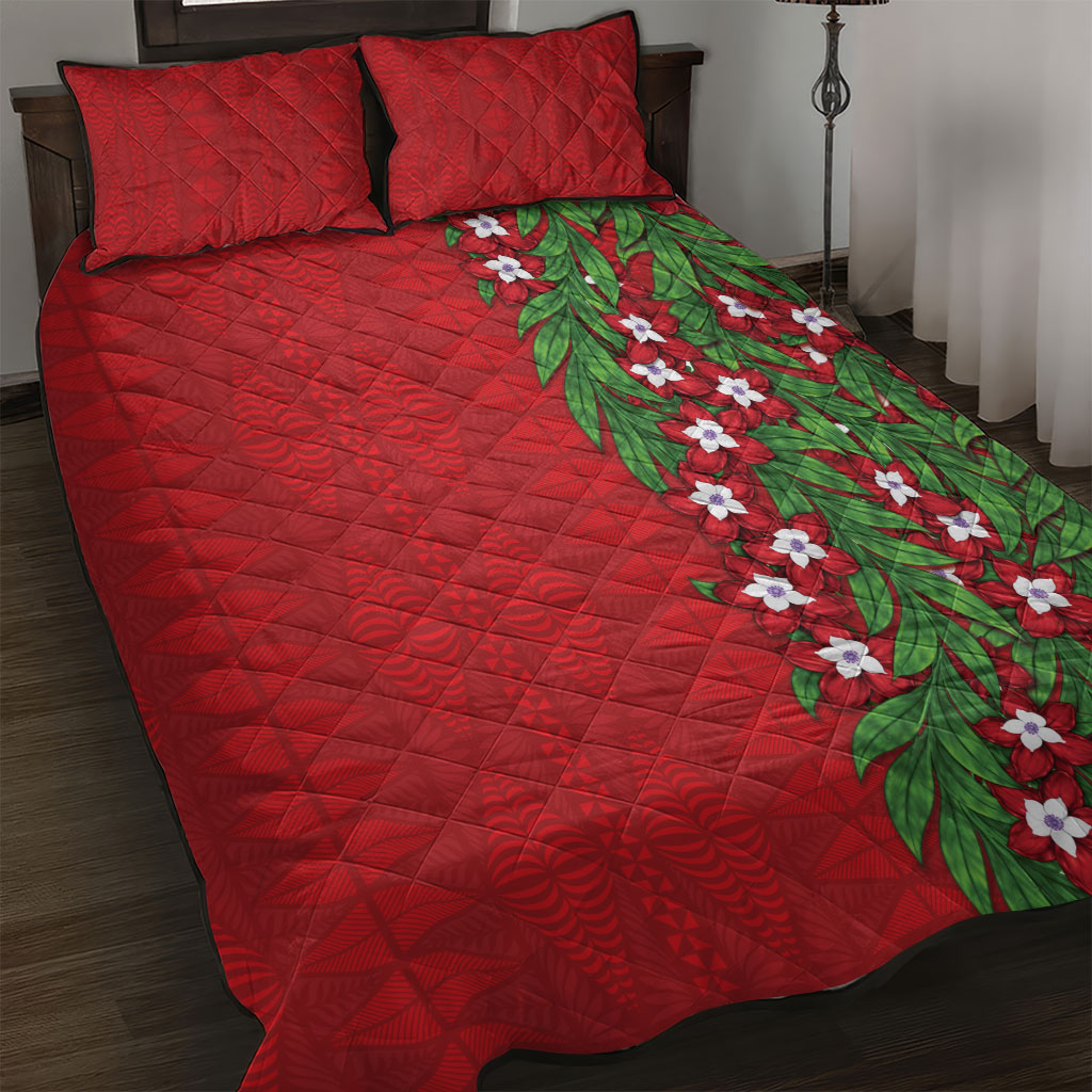 Tonga Language Week Quilt Bed Set Heilala Floral Red LT05 Red - Polynesian Pride