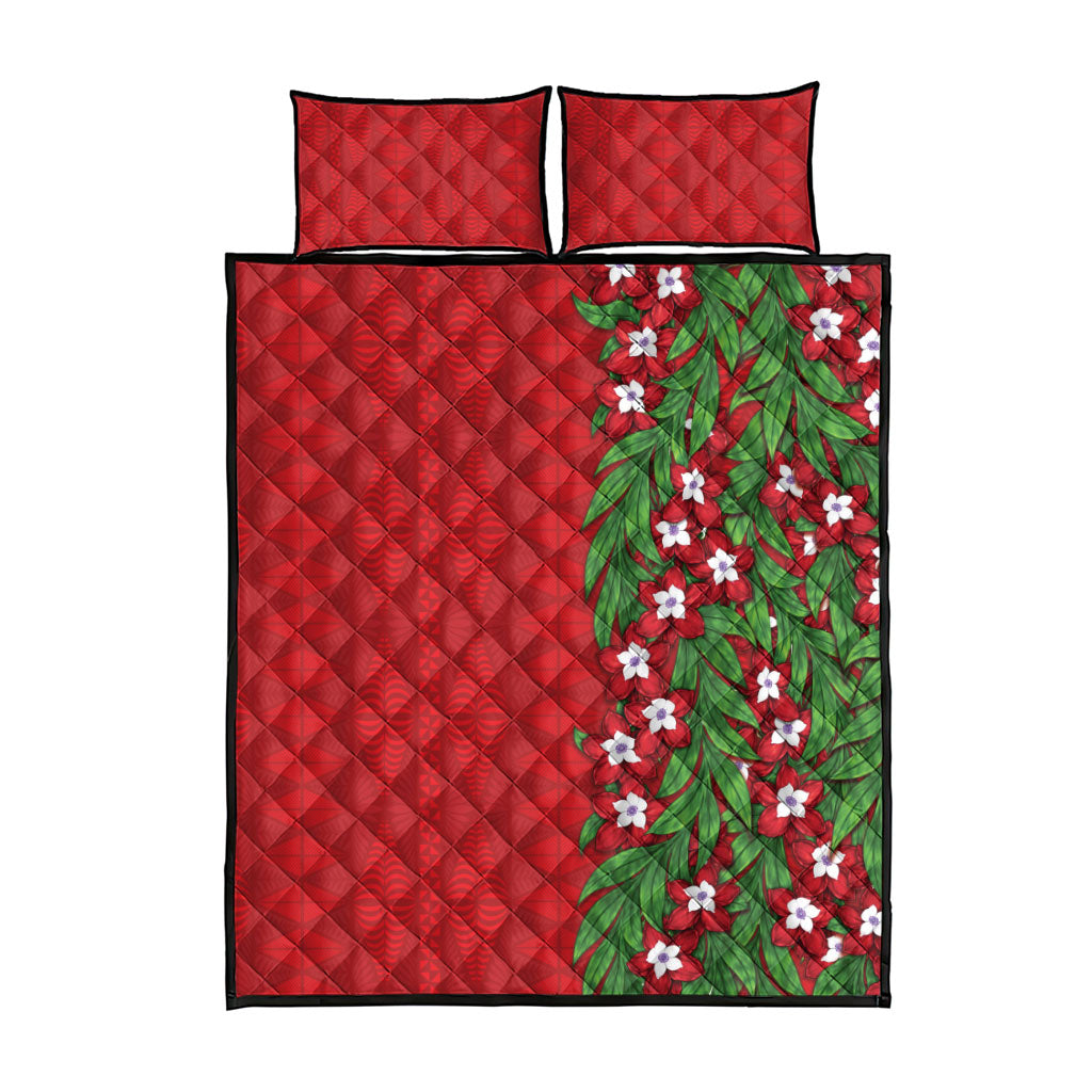 Tonga Language Week Quilt Bed Set Heilala Floral Red LT05 - Polynesian Pride