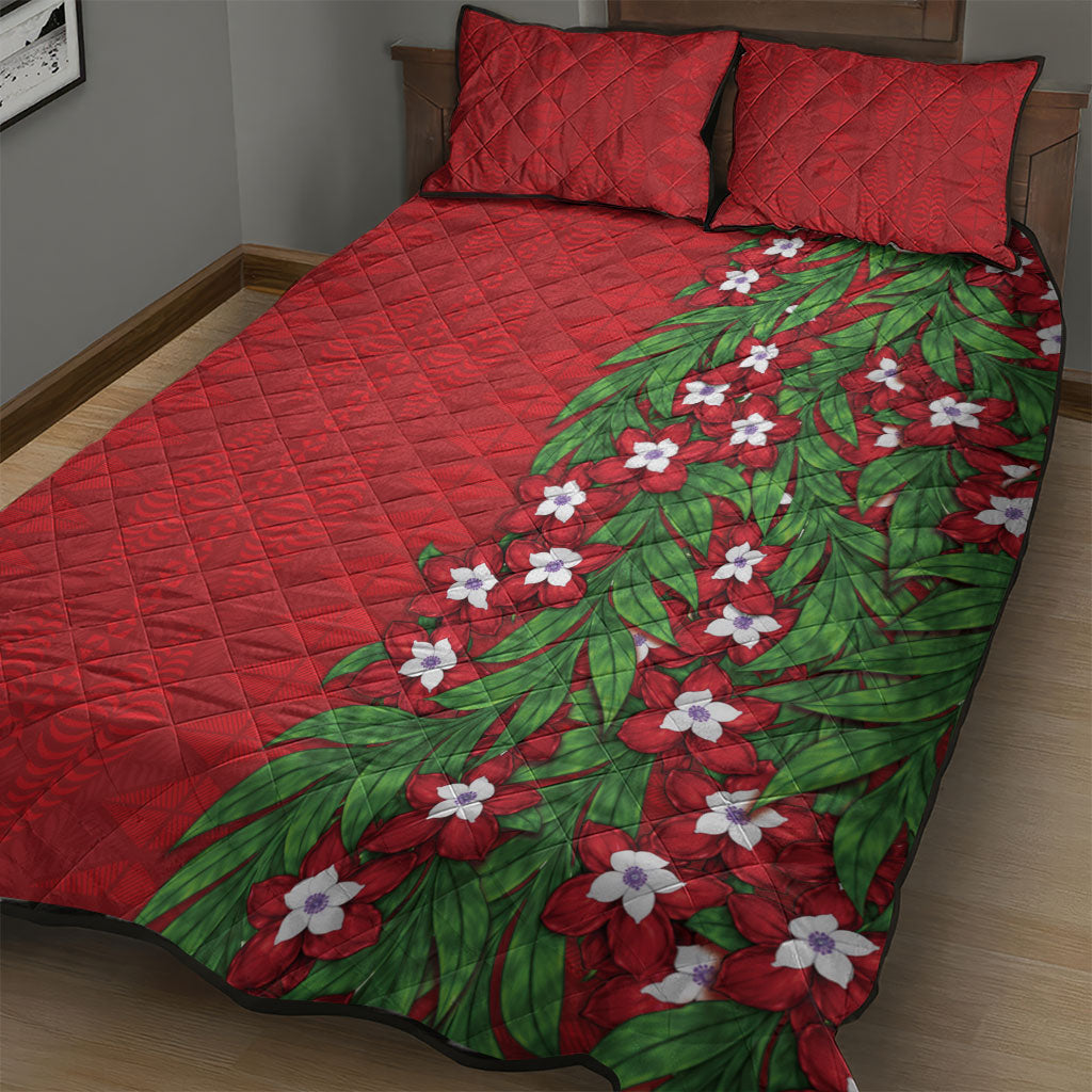 Tonga Language Week Quilt Bed Set Heilala Floral Red LT05 - Polynesian Pride
