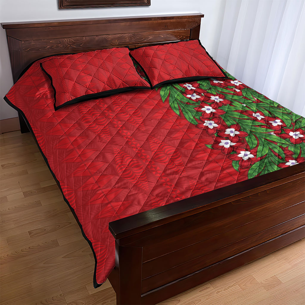 Tonga Language Week Quilt Bed Set Heilala Floral Red LT05 - Polynesian Pride