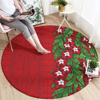 Tonga Language Week Round Carpet Heilala Floral Red LT05 - Polynesian Pride