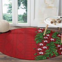 Tonga Language Week Round Carpet Heilala Floral Red LT05 - Polynesian Pride