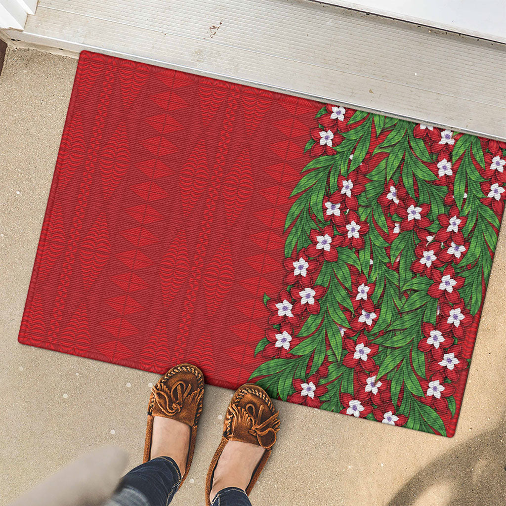 Tonga Language Week Rubber Doormat Heilala Floral Red LT05 - Polynesian Pride