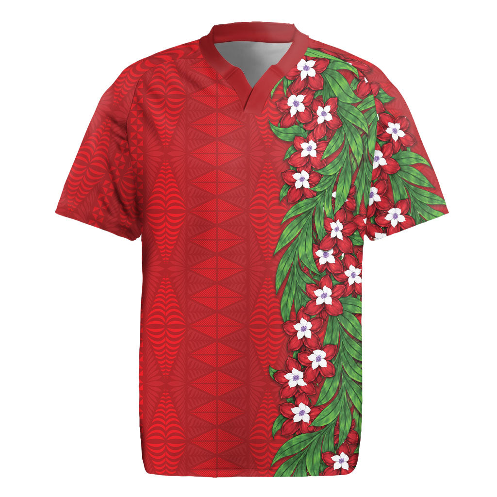 Tonga Language Week Rugby Jersey Heilala Floral Red LT05 Red - Polynesian Pride
