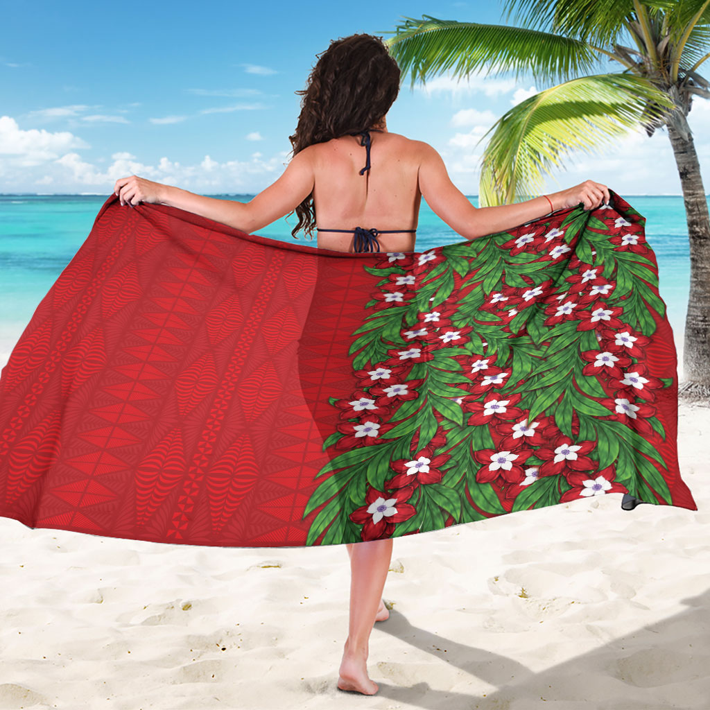 Tonga Language Week Sarong Heilala Floral Red LT05 - Polynesian Pride