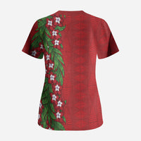 Tonga Language Week Scrub Top Heilala Floral Red LT05 - Polynesian Pride