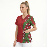 Tonga Language Week Scrub Top Heilala Floral Red LT05 - Polynesian Pride