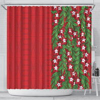 Tonga Language Week Shower Curtain Heilala Floral Red LT05 - Polynesian Pride