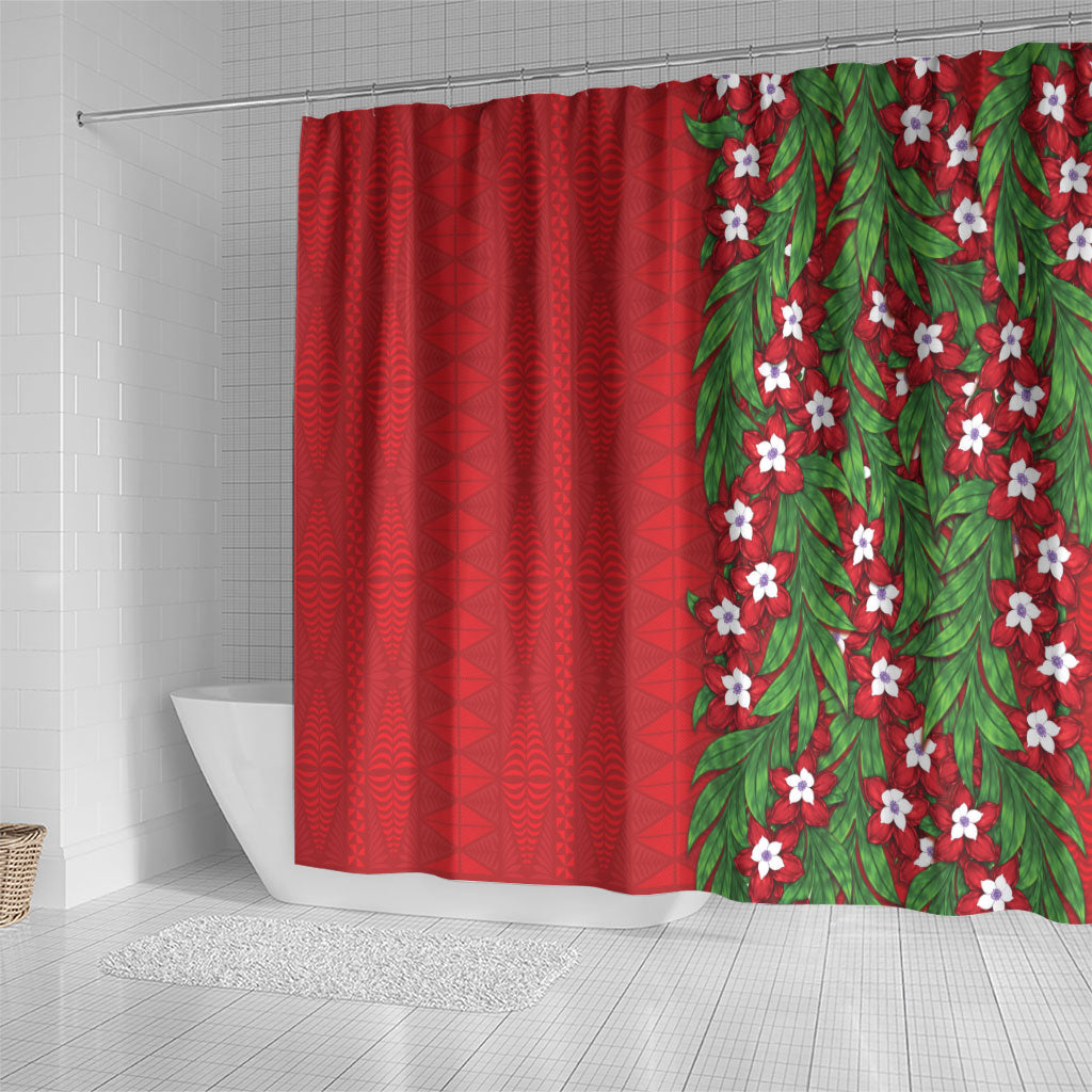 Tonga Language Week Shower Curtain Heilala Floral Red LT05 - Polynesian Pride
