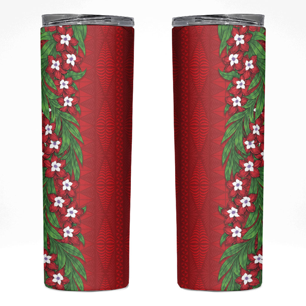 Tonga Language Week Skinny Tumbler Heilala Floral Red LT05 Red - Polynesian Pride