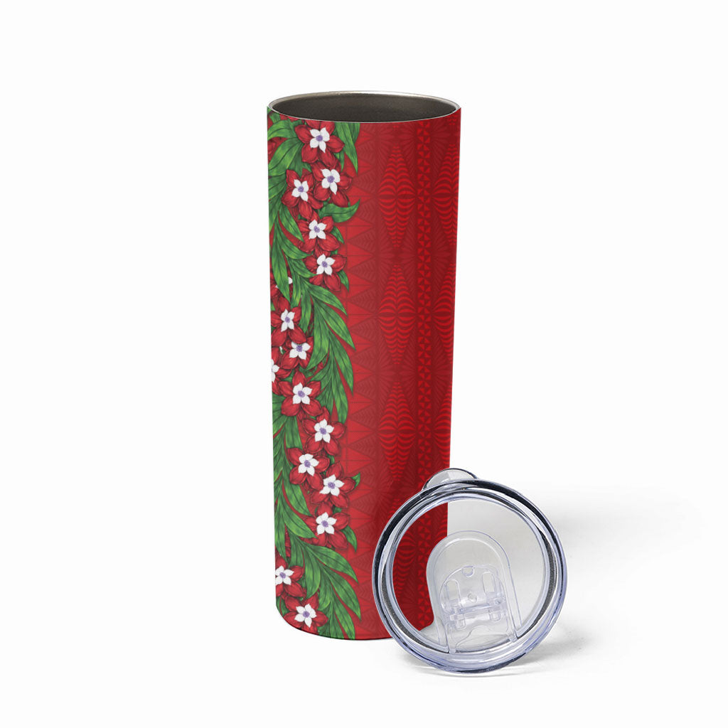 Tonga Language Week Skinny Tumbler Heilala Floral Red LT05 - Polynesian Pride