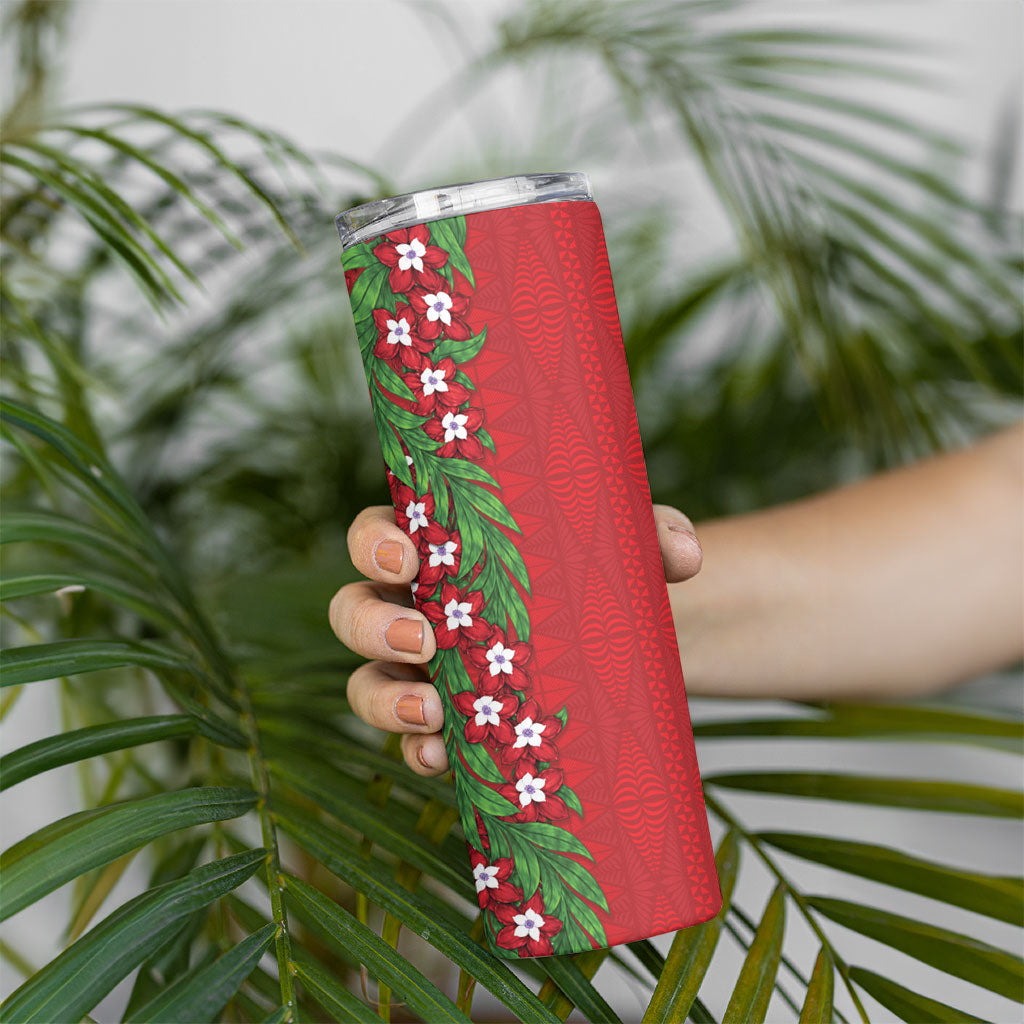 Tonga Language Week Skinny Tumbler Heilala Floral Red LT05 - Polynesian Pride