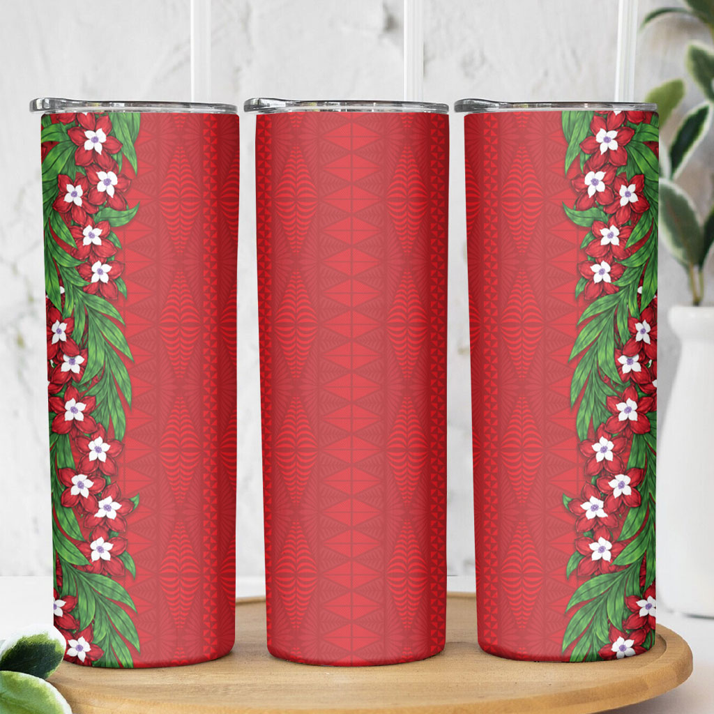 Tonga Language Week Skinny Tumbler Heilala Floral Red LT05 - Polynesian Pride
