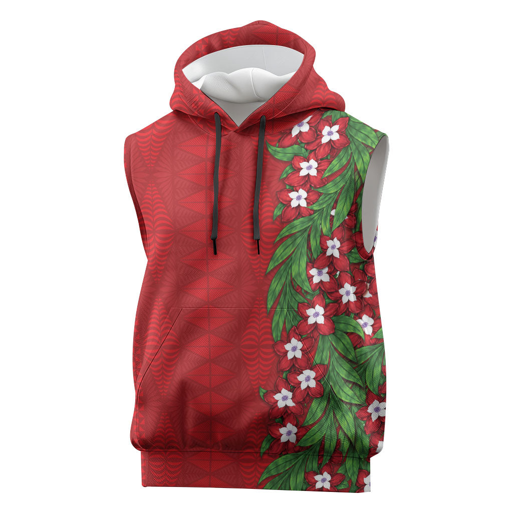 Tonga Language Week Sleeveless Hoodie Heilala Floral Red LT05 Red - Polynesian Pride