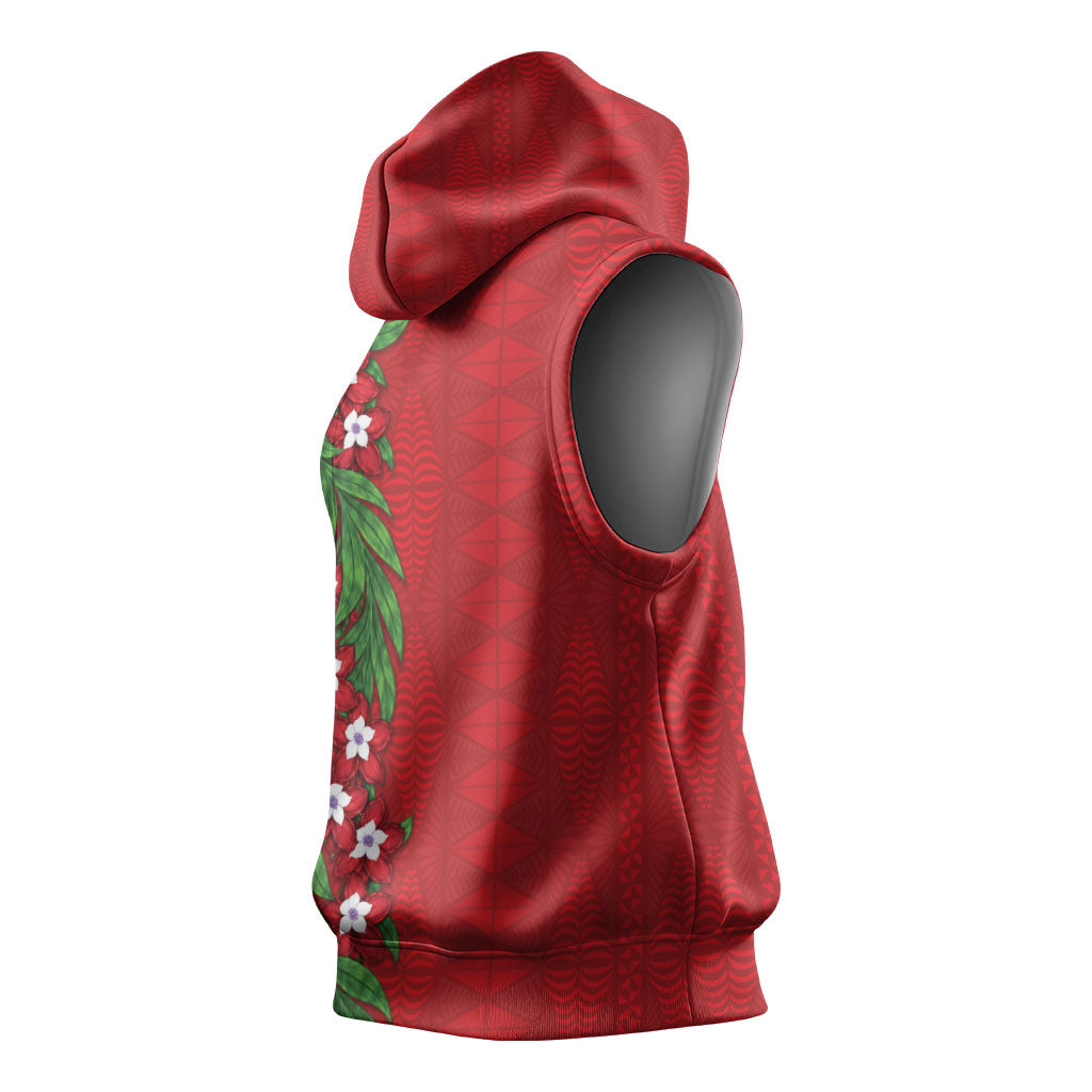 Tonga Language Week Sleeveless Hoodie Heilala Floral Red LT05 - Polynesian Pride