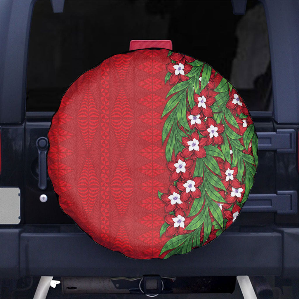 Tonga Language Week Spare Tire Cover Heilala Floral Red LT05 No hole Red - Polynesian Pride