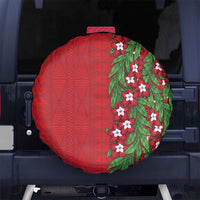 Tonga Language Week Spare Tire Cover Heilala Floral Red LT05 No hole Red - Polynesian Pride