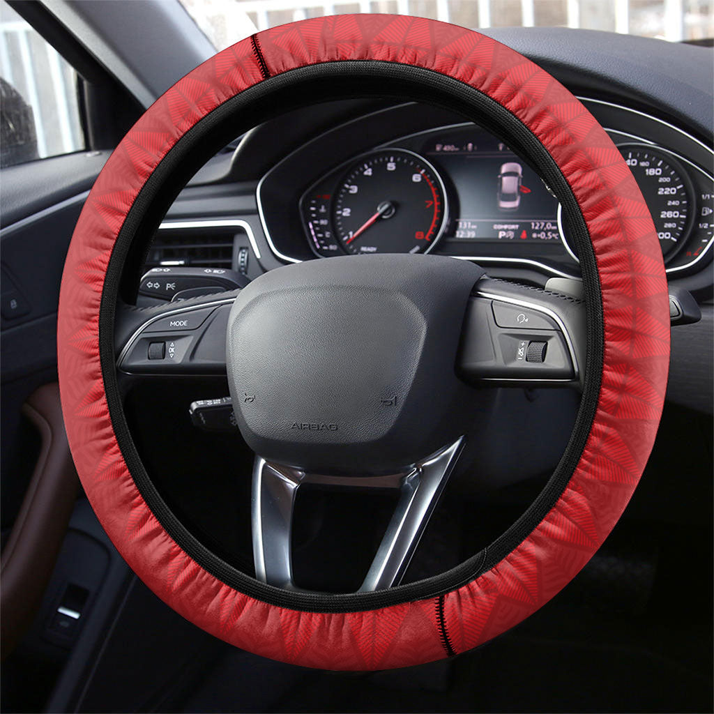 Tonga Language Week Steering Wheel Cover Heilala Floral Red LT05 - Polynesian Pride