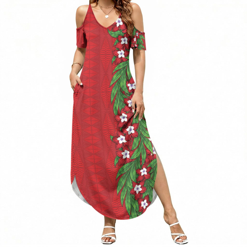 Tonga Language Week Summer Maxi Dress Heilala Floral Red LT05 Women Red - Polynesian Pride