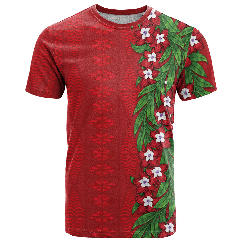 Tonga Language Week T Shirt Heilala Floral Red LT05 Red - Polynesian Pride