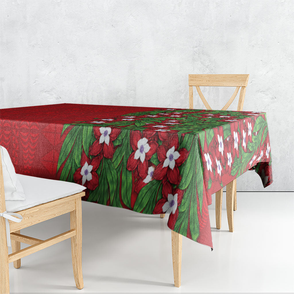 Tonga Language Week Tablecloth Heilala Floral Red LT05 - Polynesian Pride