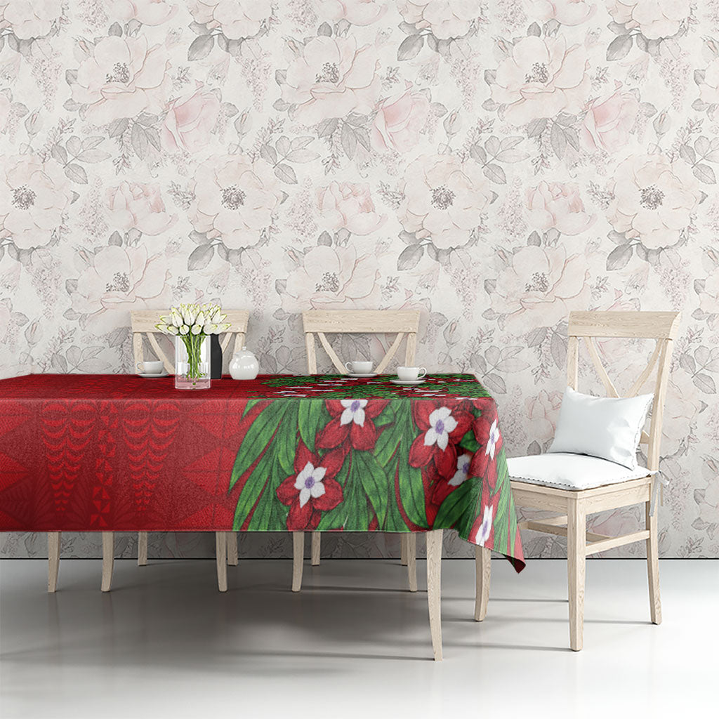 Tonga Language Week Tablecloth Heilala Floral Red LT05 - Polynesian Pride