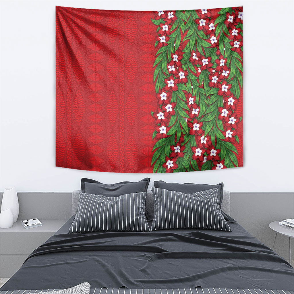 Tonga Language Week Tapestry Heilala Floral Red LT05 - Polynesian Pride