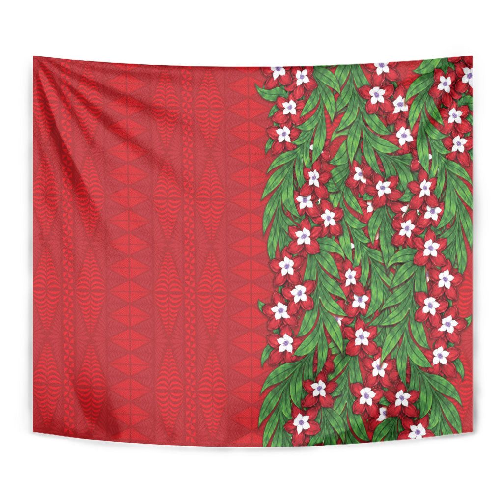 Tonga Language Week Tapestry Heilala Floral Red LT05 - Polynesian Pride