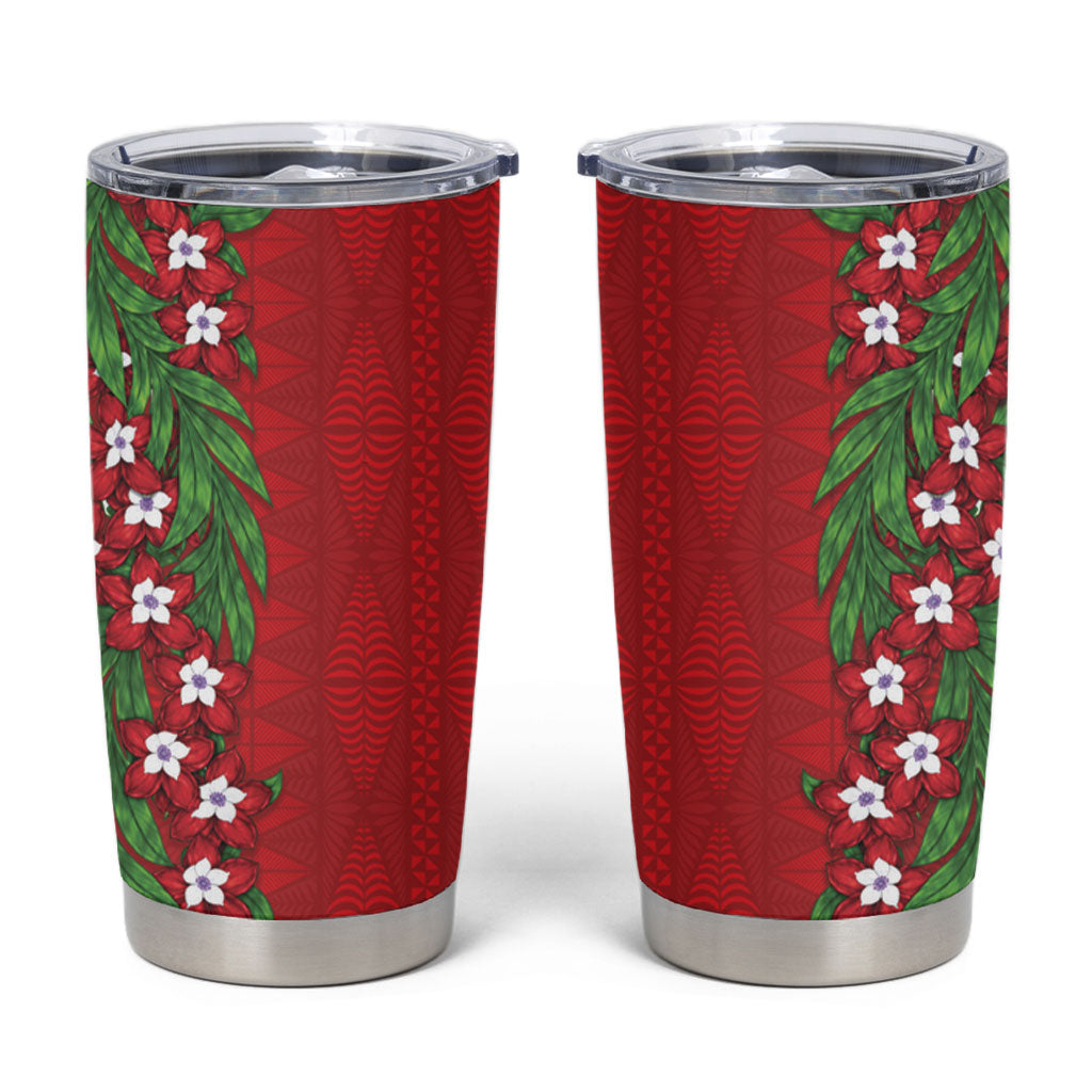 Tonga Language Week Tumbler Cup Heilala Floral Red LT05 Red - Polynesian Pride